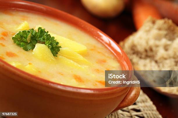 Fresh Potato Soup With A Parsley Garnish Stock Photo - Download Image Now - Potato Soup, Vegetable, Appetizer