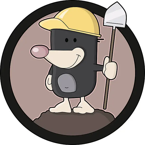 Vector illustration of mole with shovel sign