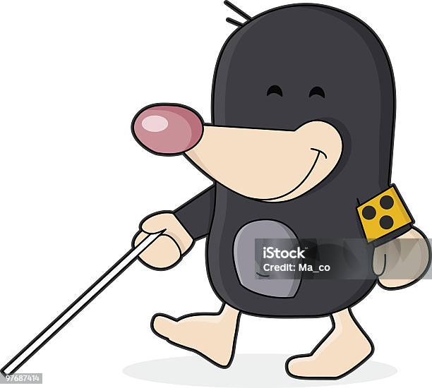 Blind Mole Mit Blindmanstick Comic Stock Vektor Art und mehr Bilder von Maulwurf - Maulwurf, Blind, Andersfähigkeiten