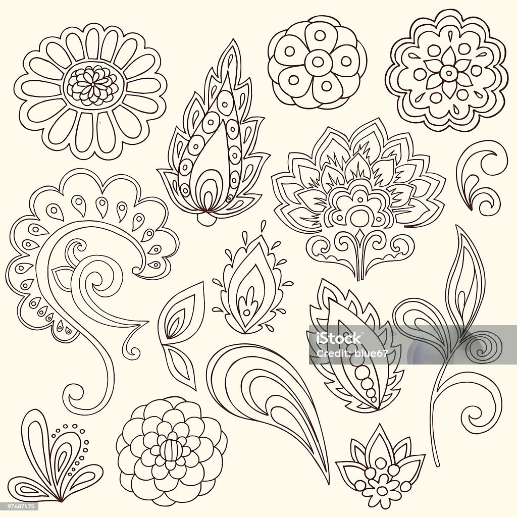 Henna Doodle Paisley Design Elements  Abstract stock vector