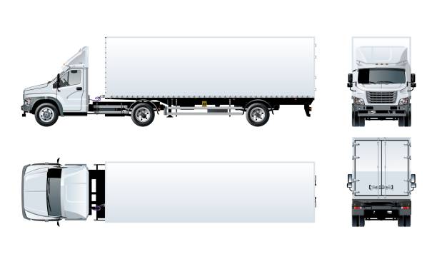 illustrazioni stock, clip art, cartoni animati e icone di tendenza di modello di semicarro vettoriale isolato su bianco - truck semi truck vehicle trailer rear view