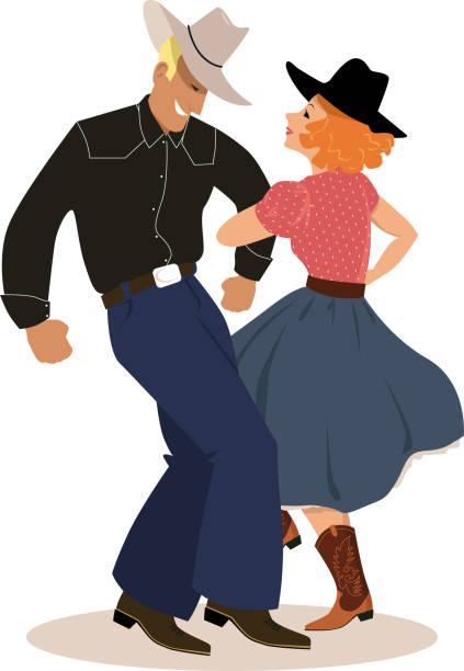 Country western party Couple in a traditional country western apparel dancing, EPS 8 vector illustration line dance stock illustrations