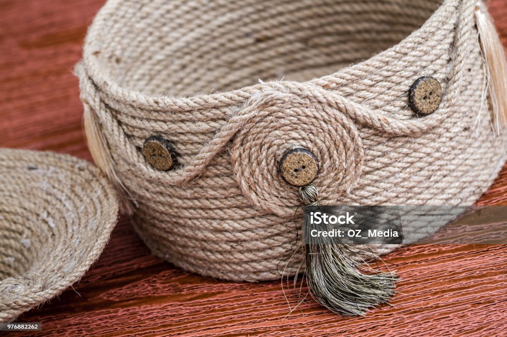 Handmade Dekoratif Basket Made Of Thick Jute Rope Stock Photo - Download  Image Now - Basket, Blue, Box - Container - iStock