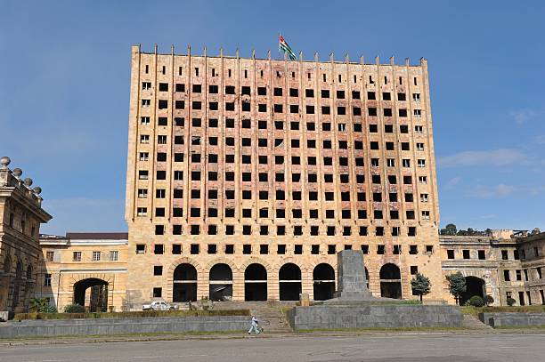 Abkhazia, war-ravaged government building after war stock photo