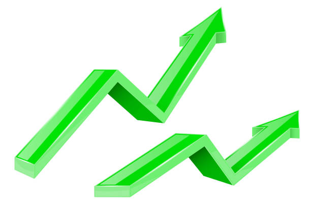 istock Green arrows. Up growing financial 3d shiny icons 976887056