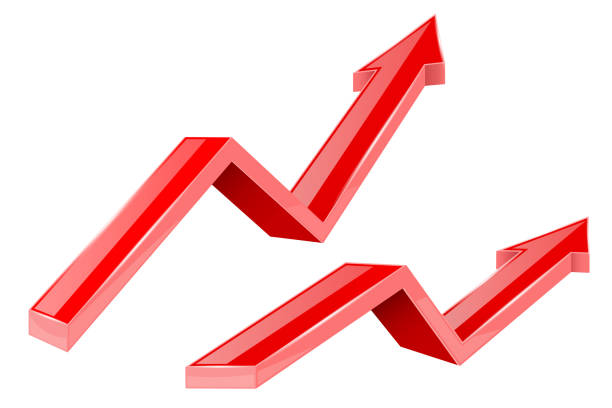 istock Red arrows. Up growing financial 3d shiny icons 976889444