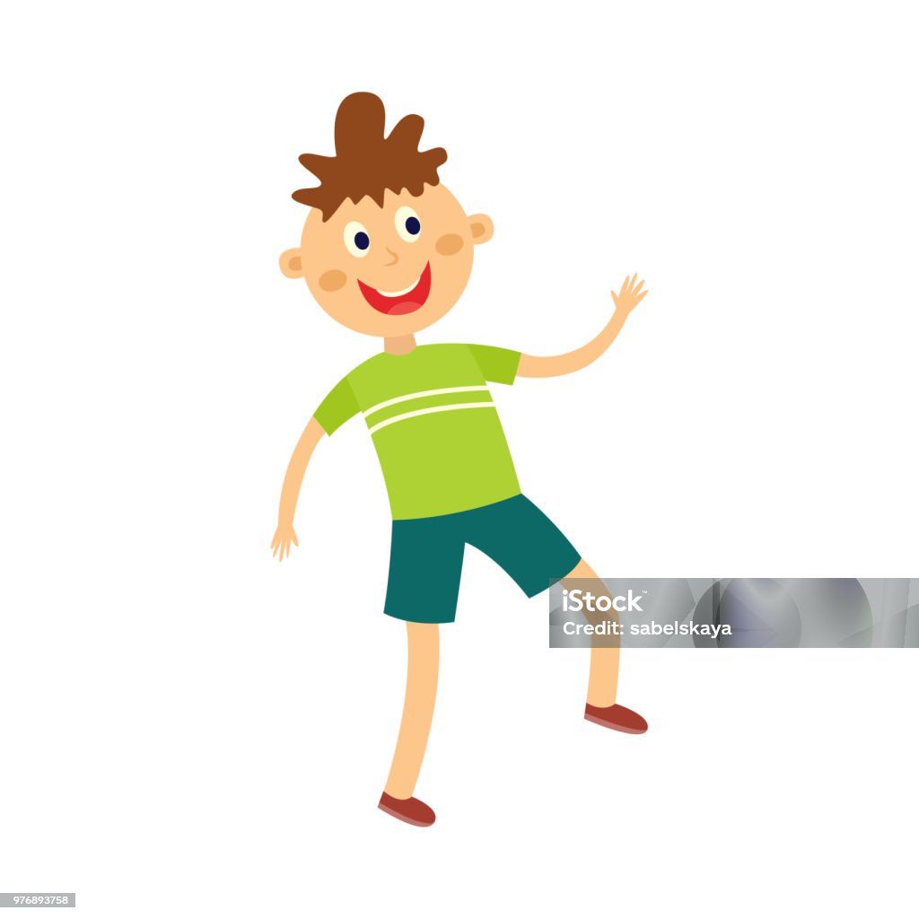 Happy Kid Boy Dancing And Having Fun Cute Flat Cartoon Character Of Little Male  Dancer Stock Illustration - Download Image Now - iStock