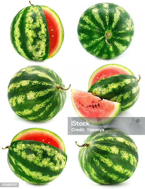Raccolta Di Frutta Melone Di Acqua Isolato - Fotografie stock e altre immagini di Alimentazione sana - Alimentazione sana, Anguria, Bianco