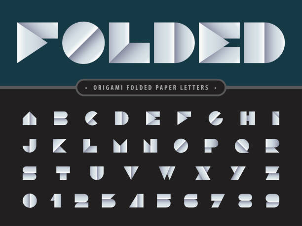 종이의 벡터 접혀 알파벳 문자와 숫자, 현대 종이 접기 양식 글꼴 - ribbon typescript letter vector stock illustrations