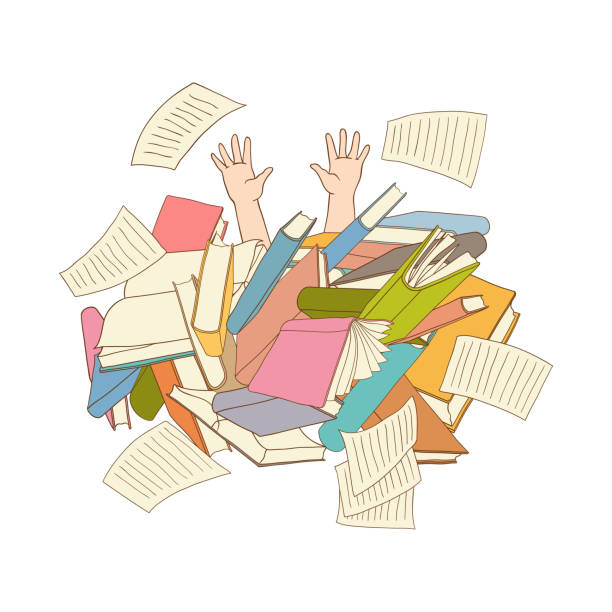 Vector Flat Man Hands Sticking Out Books Pile Heap Stock Illustration -  Download Image Now - Emotional Stress, Physical Pressure, Student - iStock