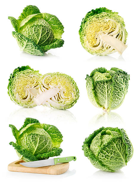 istock set fresh green cabbage fruits isolated on white 97689924