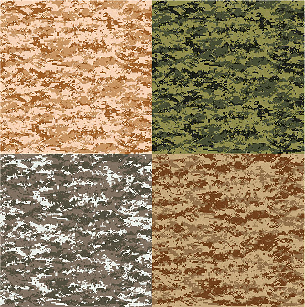 Pixel Camouflage in 4 Colors vector art illustration