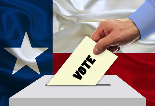 Man voting on elections in TEXAS - USA front of flag