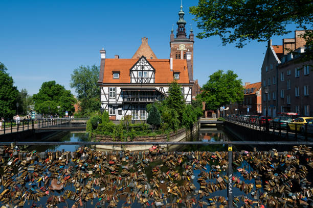 Gdansk, Poland - May 13, 2018: Engraved Love Lock padlocks on a Bridge in Gdasnk.