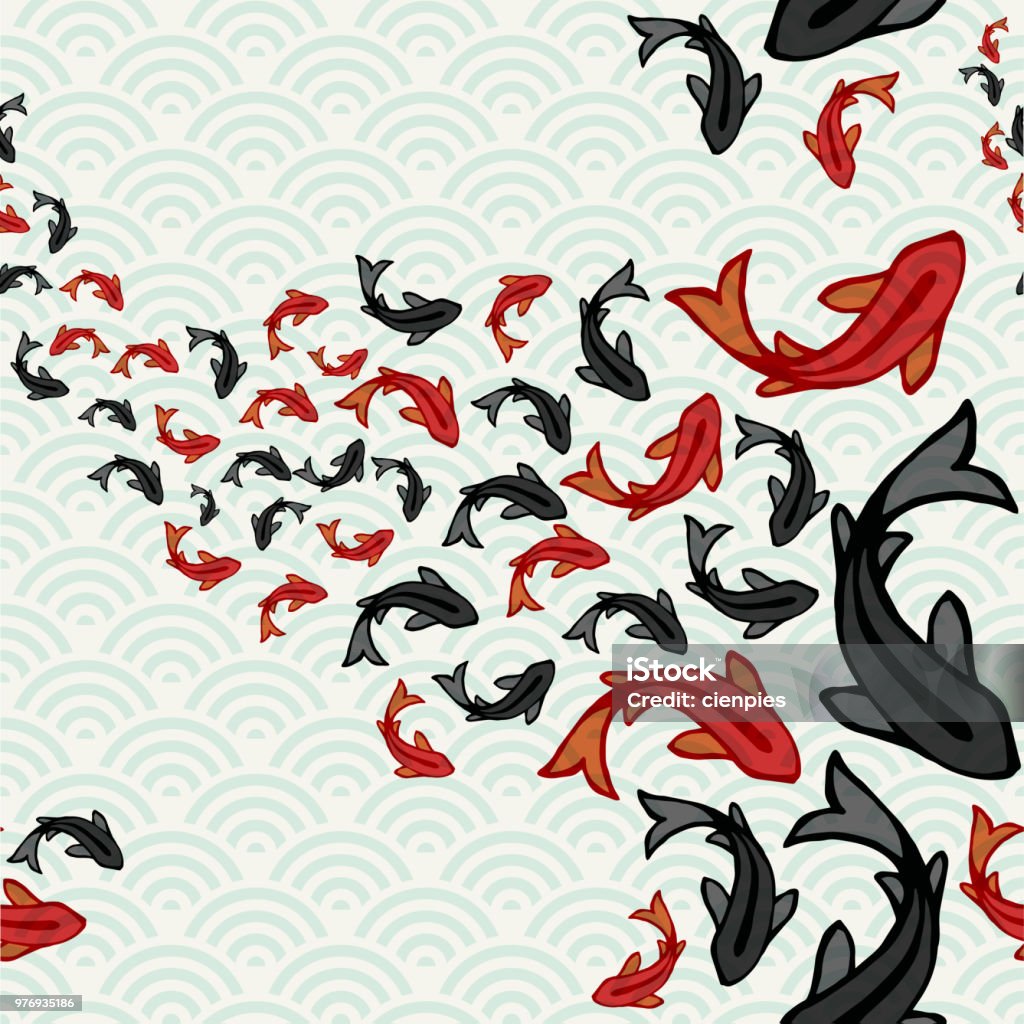 Asian Design Fish Asian Koi Fish Pond Seamless Pattern Art Stock Illustration - Download ...
