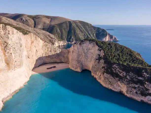 Photo of Aerial view of Navagio or Shipwreck Beach on the coast of Zakynthos, Greece