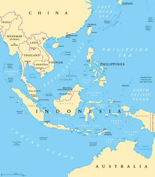 Vector illustration of Southeast Asia, political map