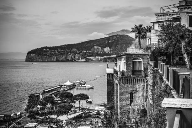Sorrento coast on a cloudy day. Campania, Italy. Black and white effect