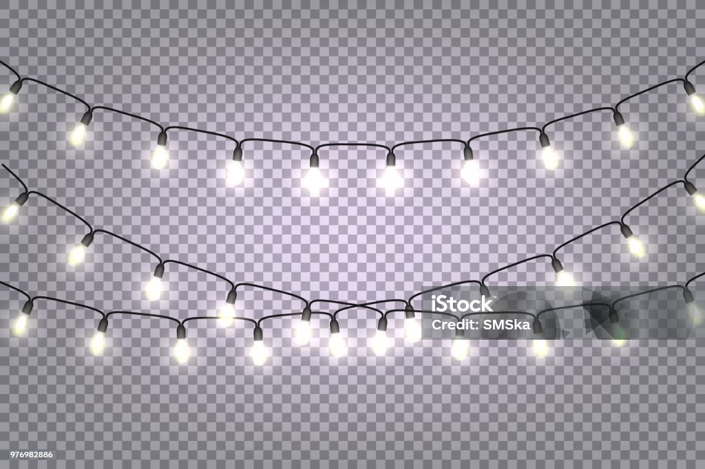Guirlandes de Noël et du nouvel an avec des ampoules d’éclairage incandescents - clipart vectoriel de Guirlande lumineuse - Décoration de fête libre de droits