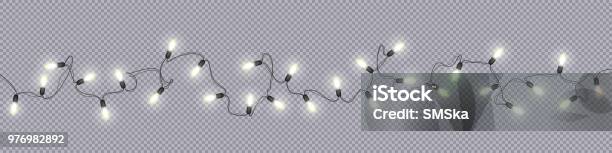 Christmas And New Year Garlands With Glowing Light Bulbs Stock Illustration - Download Image Now