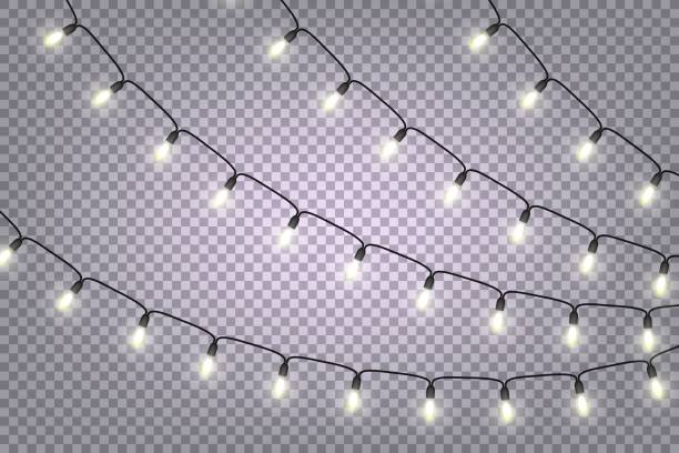 illustrations, cliparts, dessins animés et icônes de guirlandes de noël et du nouvel an avec des ampoules d’éclairage incandescents - guirlande lumineuse équipement déclairage