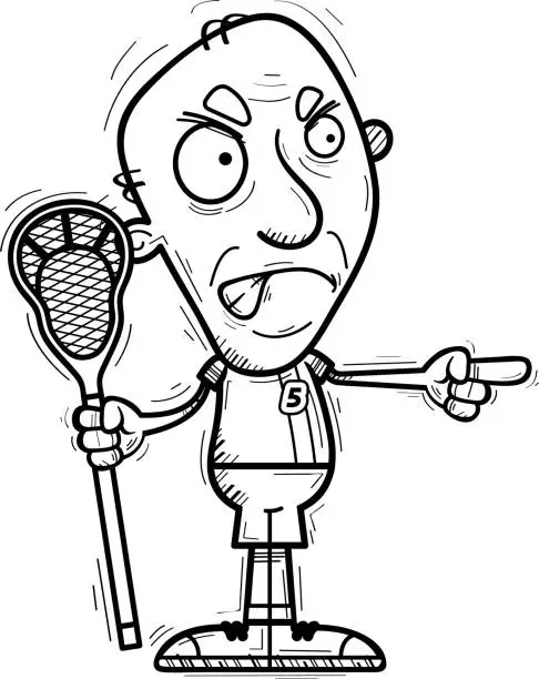 Vector illustration of Angry Cartoon Senior Lacrosse Player
