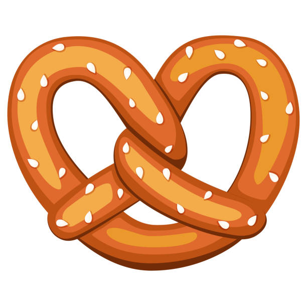 참 깨 종자와 화려한 만화 꽈 배기 - pretzel german culture food salt stock illustrations