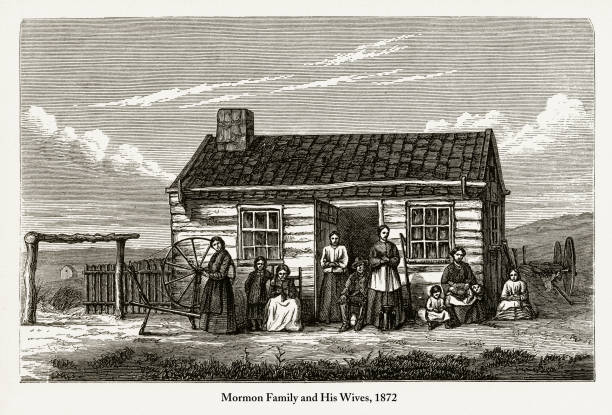 Beautifully Illustrated Antique Engraved Victorian Illustration of Mormon and His Family and Wives Engraving, 1872. Source: Original edition from my own archives. Copyright has expired on this artwork. Digitally restored.