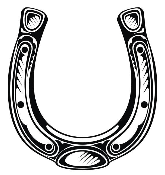 ręcznie rysowane szczęście podkowa. - horseshoe luck wild west good luck charm stock illustrations