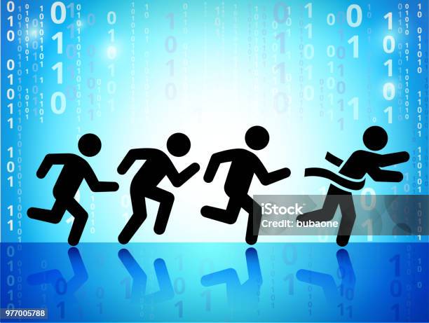 Winning Race On On Binary Code Blue Background Stock Illustration ...