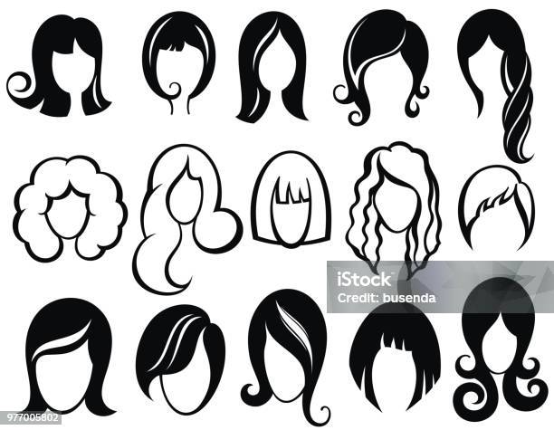Ilustración Silueta De Peinado Chica Cabello En La Mujer Símbolos De Belleza Vector Peluca y más Libres de de Peluca - iStock