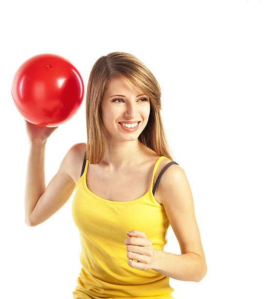 istock Blond girl with red ball 97701419