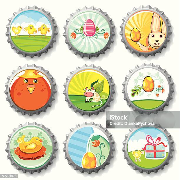 Easter Bottle Caps Stock Illustration - Download Image Now - Animal Egg, Bottle Cap, Color Image