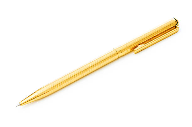 scrivere penna isolato su sfondo bianco - pen writing instrument pencil gold foto e immagini stock