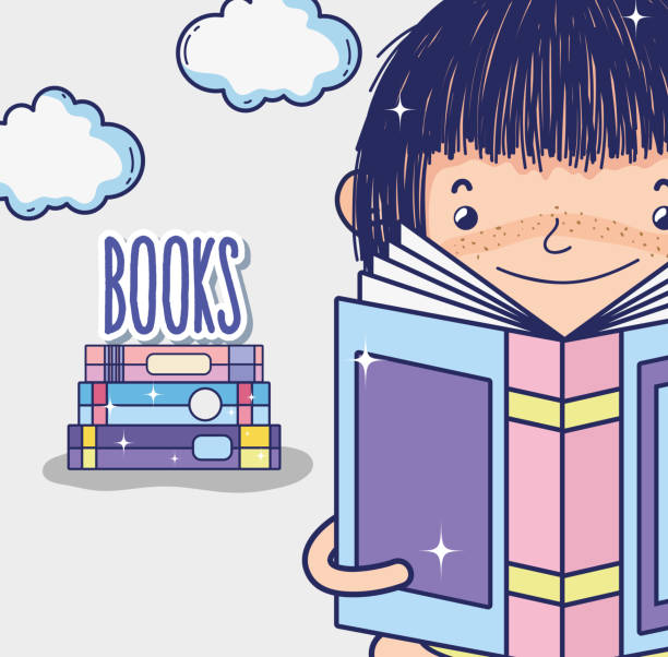 istock Cute girl reading a book cartoon 977029408