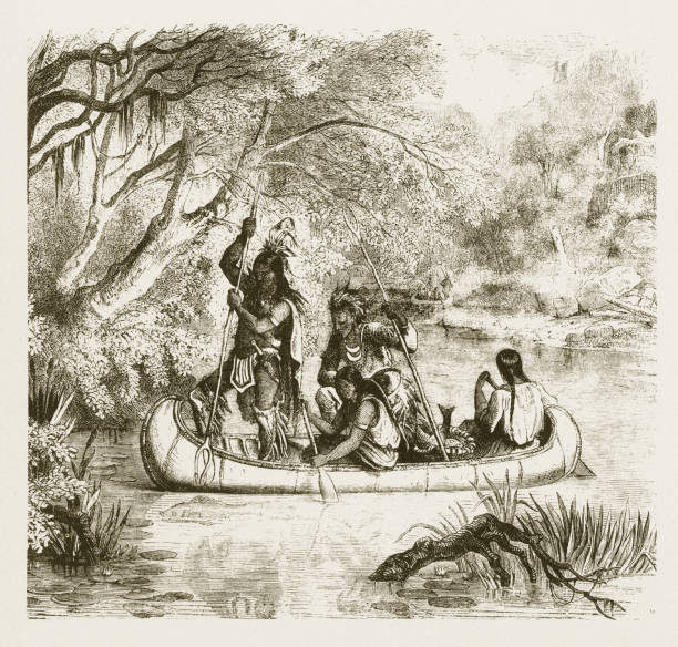 istock Spear Fishing from a Canoe, American Indians Engraving, 1859 977048776