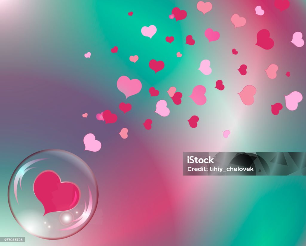 Trái Tim Và Bong Bóng Với Hình Ảnh Phản Chiếu Trên Nền Màu Hồng ...