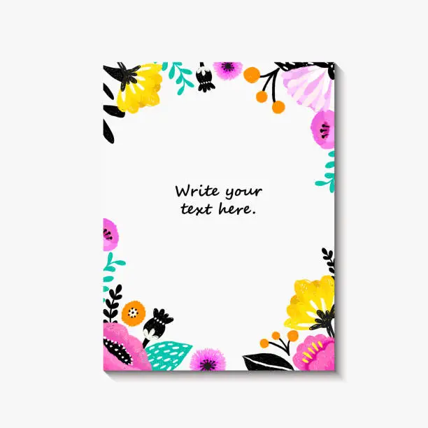 Vector illustration of Wedding Invitation, or birthday card , floral invite, modern card Design: digital hand drawn bright flowers in cartoon cool modern style. Vector template.