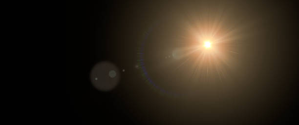 밝은 렌즈 플레어 효과 오버레이 텍스처, 영화 형식의 배너 - 햇빛 뉴스 사진 이미지