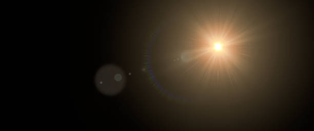 sunny lens flare effect overlay texture, cinematic format banner beautiful distortion effect panorama texture on black ground sunlight stock pictures, royalty-free photos & images