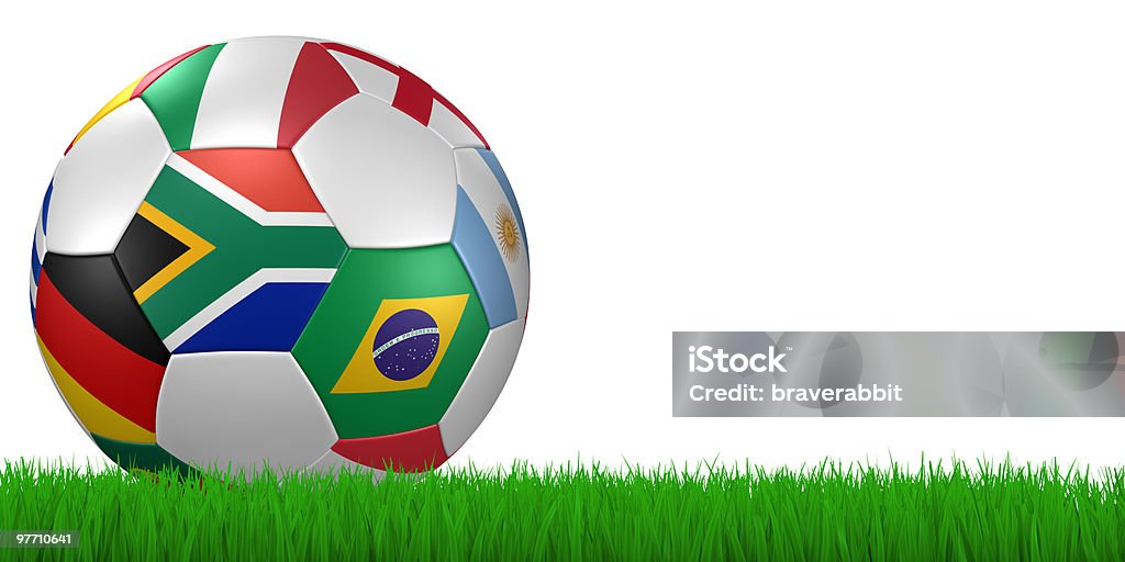 Campeonato do Mundo de 2010, Bola de Futebol na grama-Traçado de Recorte - Royalty-free 2010 Foto de stock