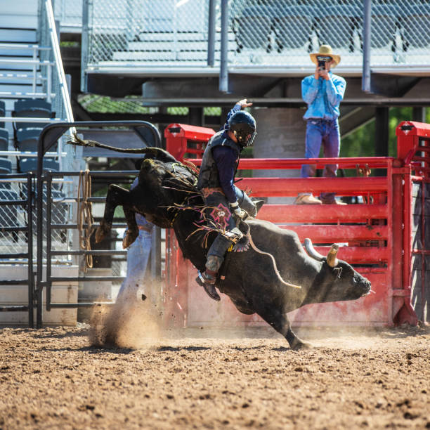 istock Cowboy Bull Riding in Rodeo Arena 977164758
