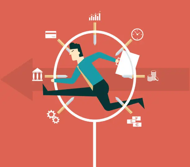 Vector illustration of Jumping through risk - businessman