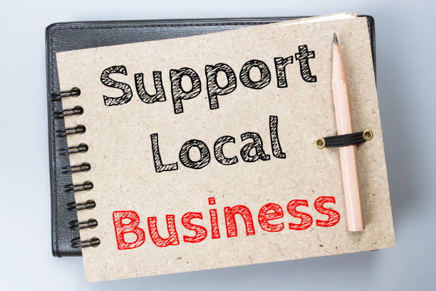 istock Support local business, Text message on brown Notebook / business concept 977272526