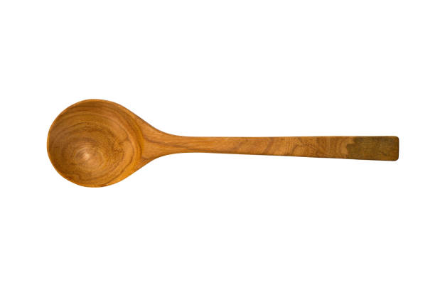 Directly Above View Of Wooden Spoon Against White Background  wooden spoon stock pictures, royalty-free photos & images