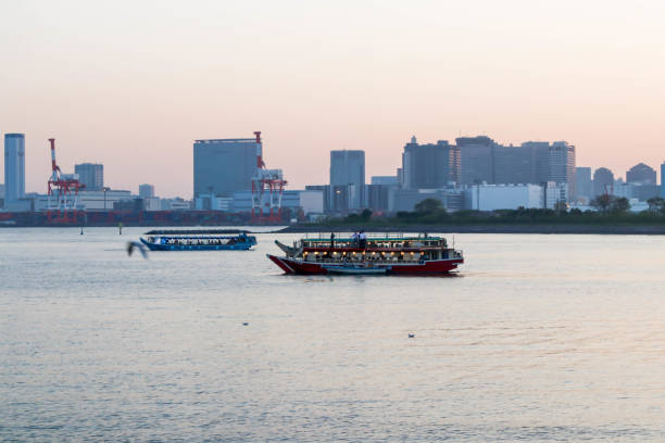 istock Landscapes of sunset and three boats at sumida river sunset viewpoint ,tokyo 977323708
