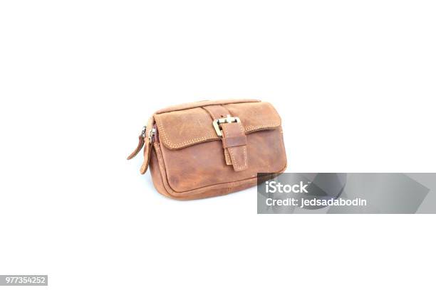 Pocket Bag Leather On Isolated Stock Photo - Download Image Now - Backpack, Bag, Brown