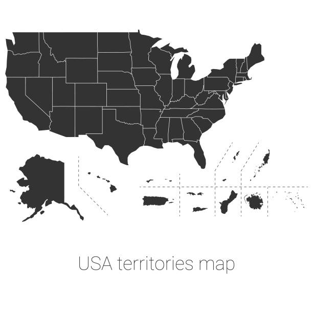 karte der territorien der usa - map square shape usa global communications stock-grafiken, -clipart, -cartoons und -symbole