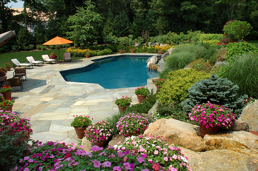 Swimming Pool With Pretty Gardens