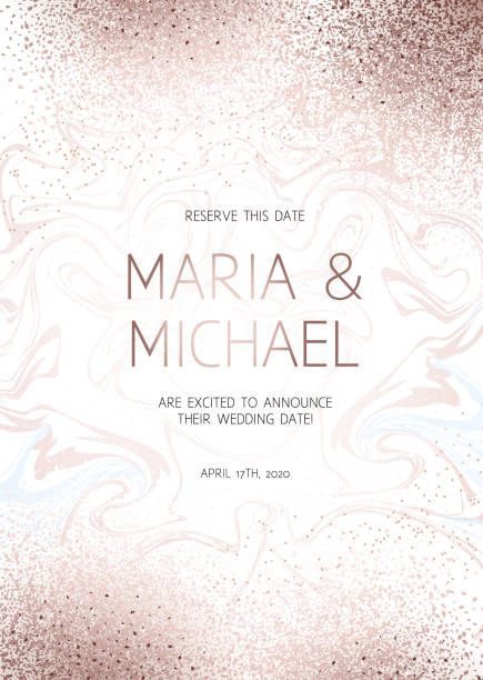 Elegant pink gold glitter vector design card. Elegant pink gold glitter vector design card. Delicate and simple wedding invitation with rose marbled opalescence texture. Powder and liquid splash. All elements are isolated and editable. rose gold glitter stock illustrations
